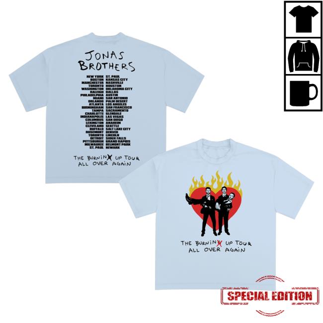 Jonas Brothers Store Merch Burnin' Up Tour Tee Baby Blue 5 Jonas Brothers Store Merch Burnin' Up Tour Tee Baby Blue